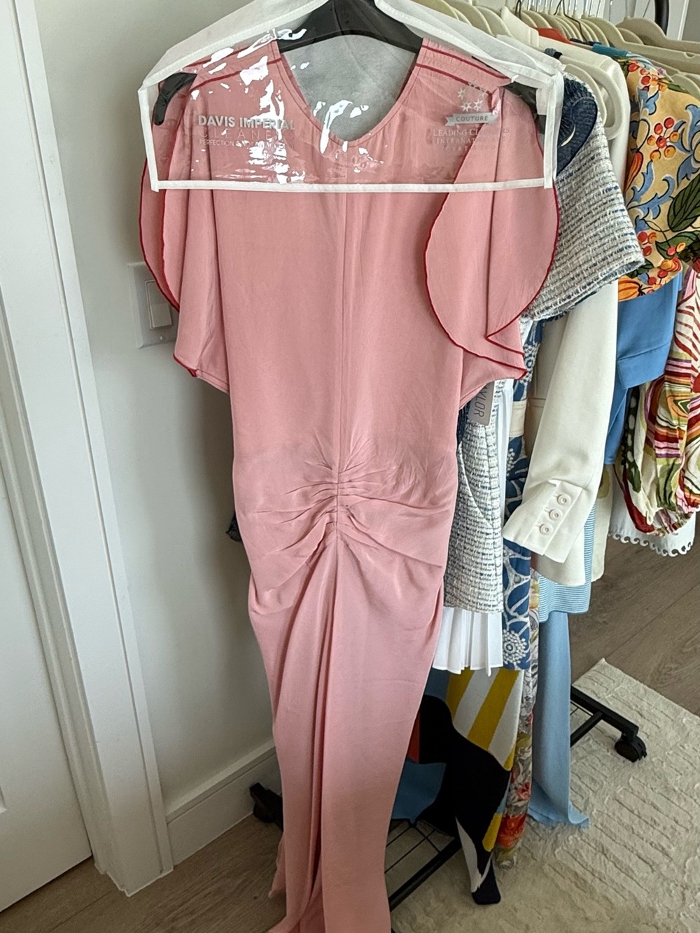 Victoria Beckham Pale Pink Dress with Red Stitching